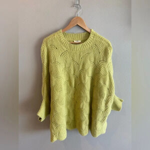 KORI Lime‎ Green Oversized Knit Sweater Small Scalloped Hem NWT